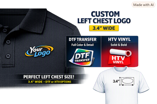 Custom Left Chest Logo – 3.4" Wide (DTF or HTV)