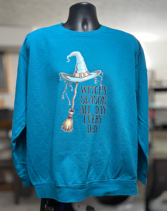 Comfort Colors® Topaz Blue Crewneck – Witchy Season All Day Every Day