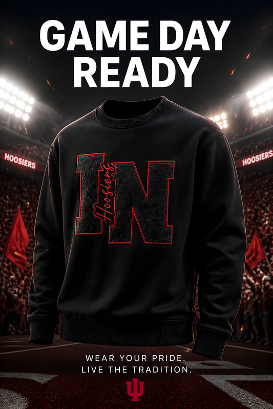 IN Hoosiers Crewneck in sleek Black‑on‑Black.
